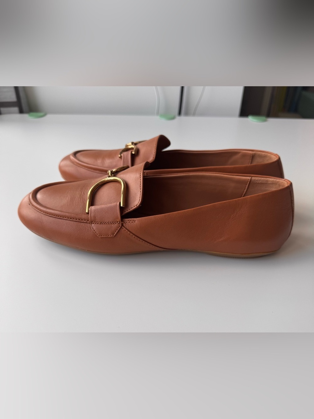 NEW Geox Women’s Cognac Leather Loafers with Gold Horsebit - Picture 2 of 5